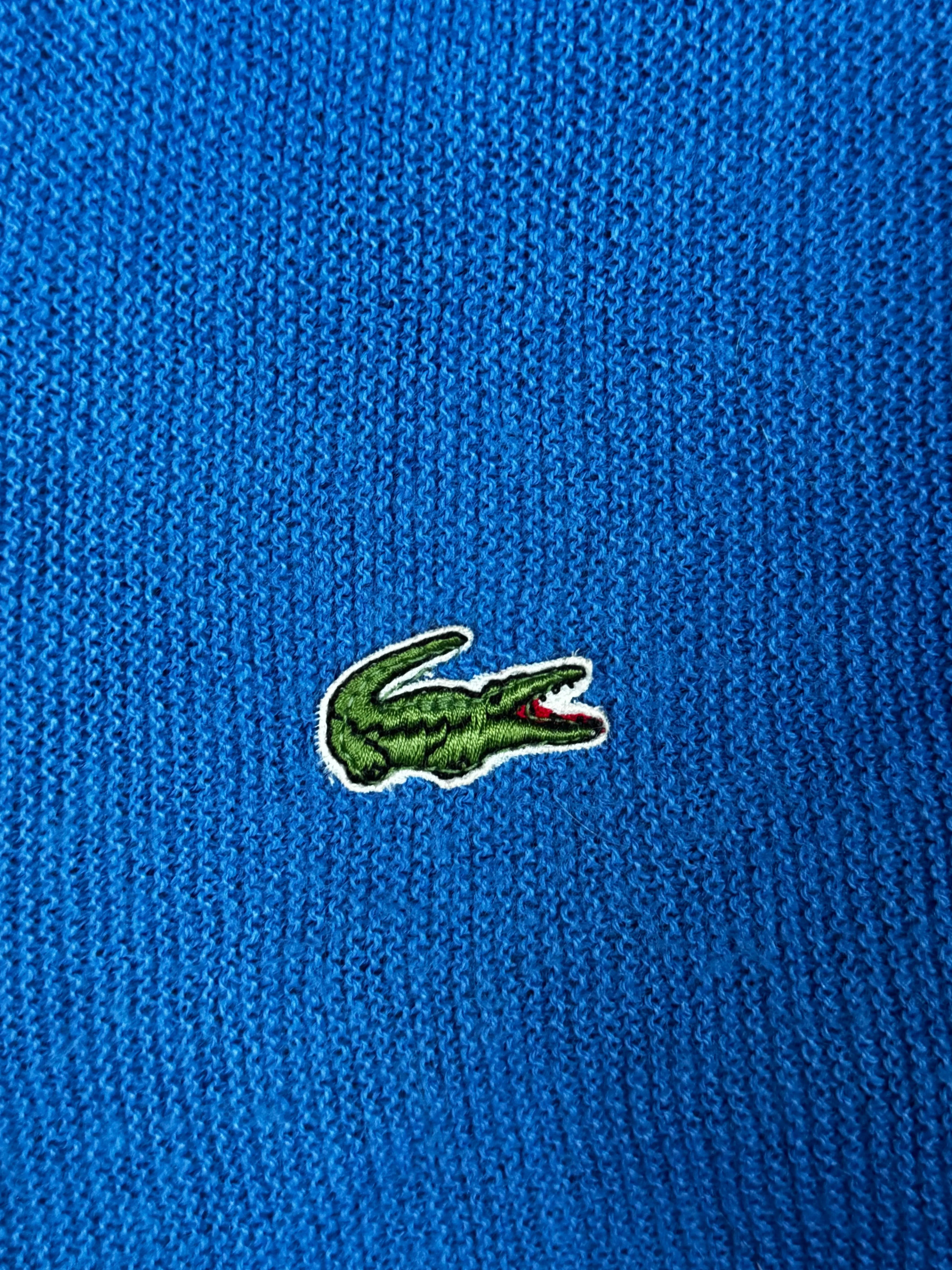 Blauer Vintage Lacoste Pullover mit Krokodil-Logo in Größe L.