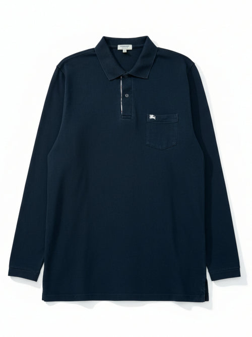 Burberry Vintage Langarm-Poloshirt Schwarz – Vorderansicht