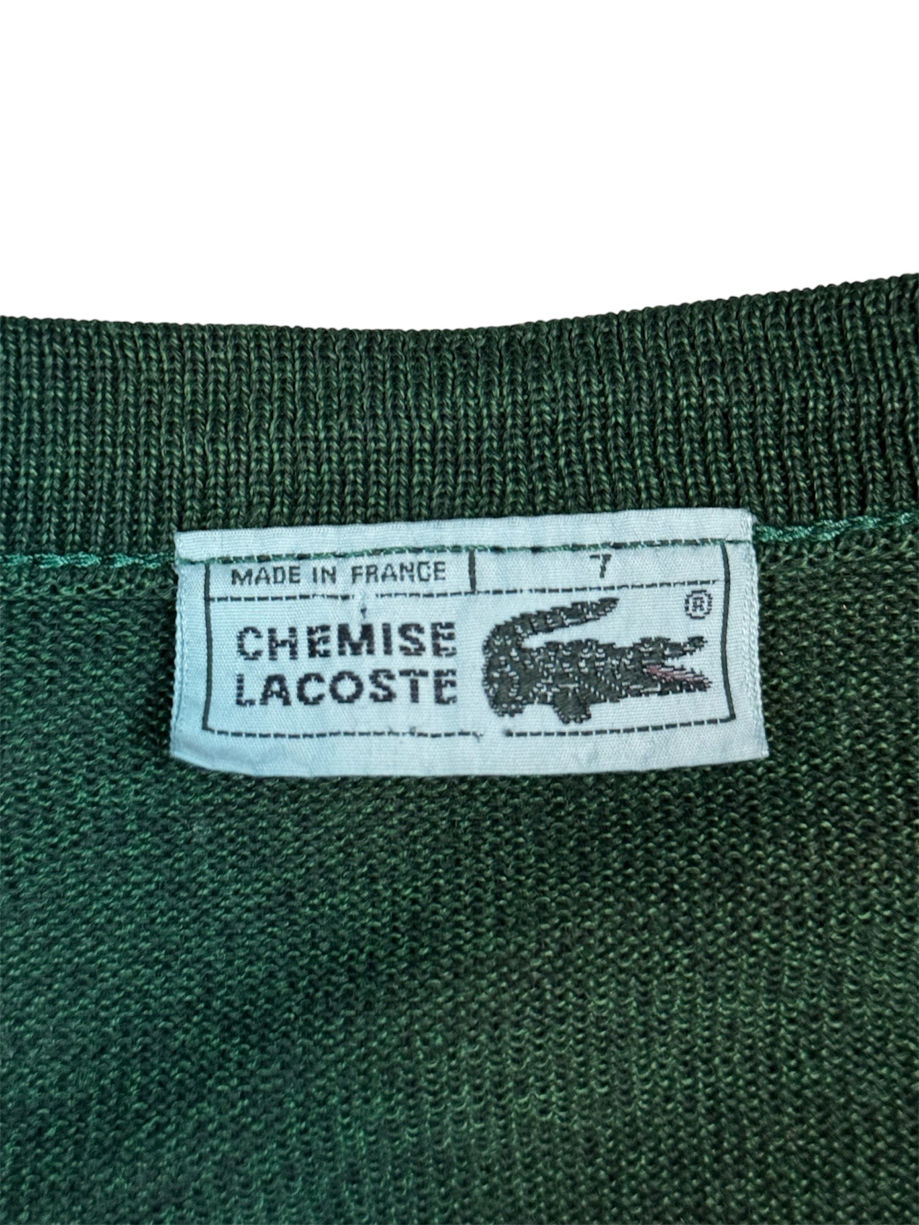 Vintage Lacoste Sweatshirt in dunkelgrün, Größe L, mit Etikett "Made