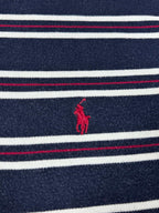 Ralph Lauren Poloshirt, marineblau mit weiß-roten Streifen, Größe L.