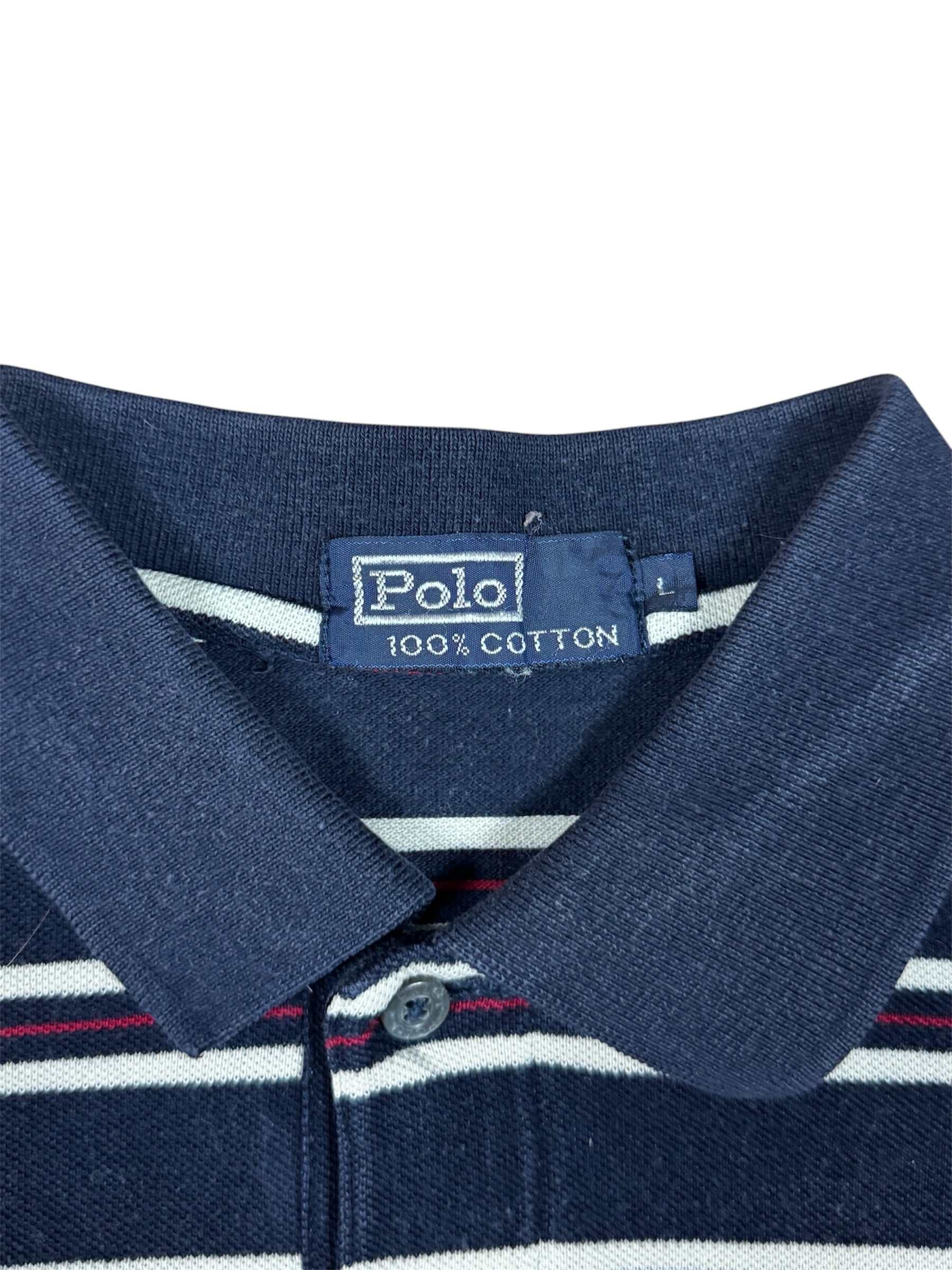 Ralph Lauren Poloshirt in Marineblau, Weiß und Rot, Größe L, zeitloser Stil und hochwertige Materialien.