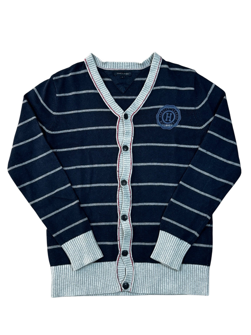 Tommy Hilfiger Pullover, marineblau/grau, gestreift, Größe M.