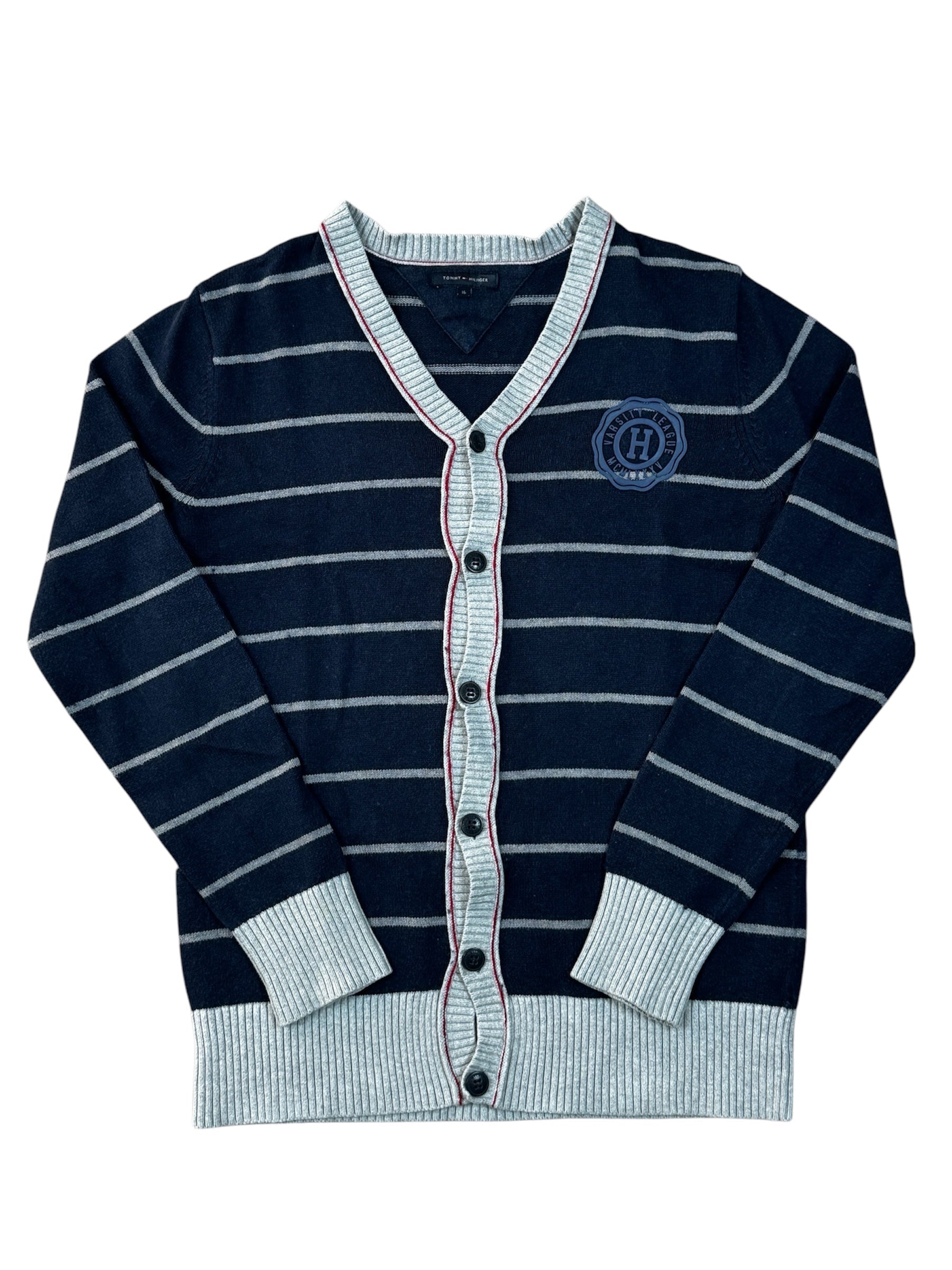 Tommy Hilfiger Pullover, marineblau/grau, gestreift, Größe M.