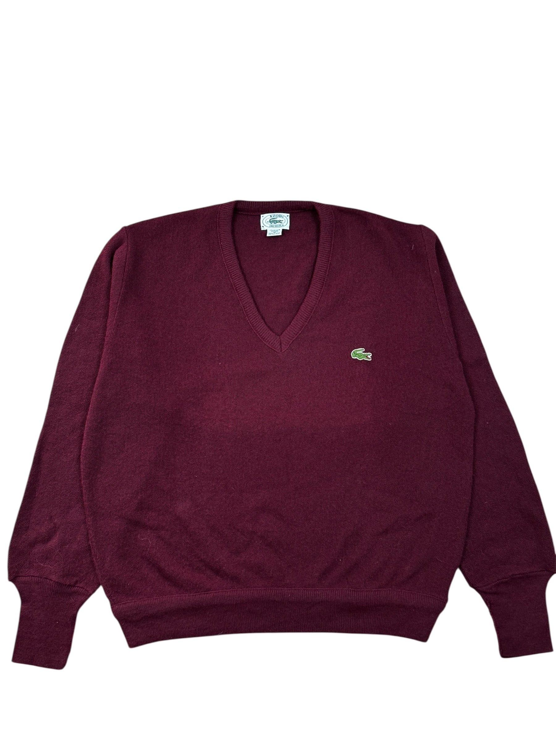 Lacoste Vintage Pullover in deep burgundy, size M, classic design.