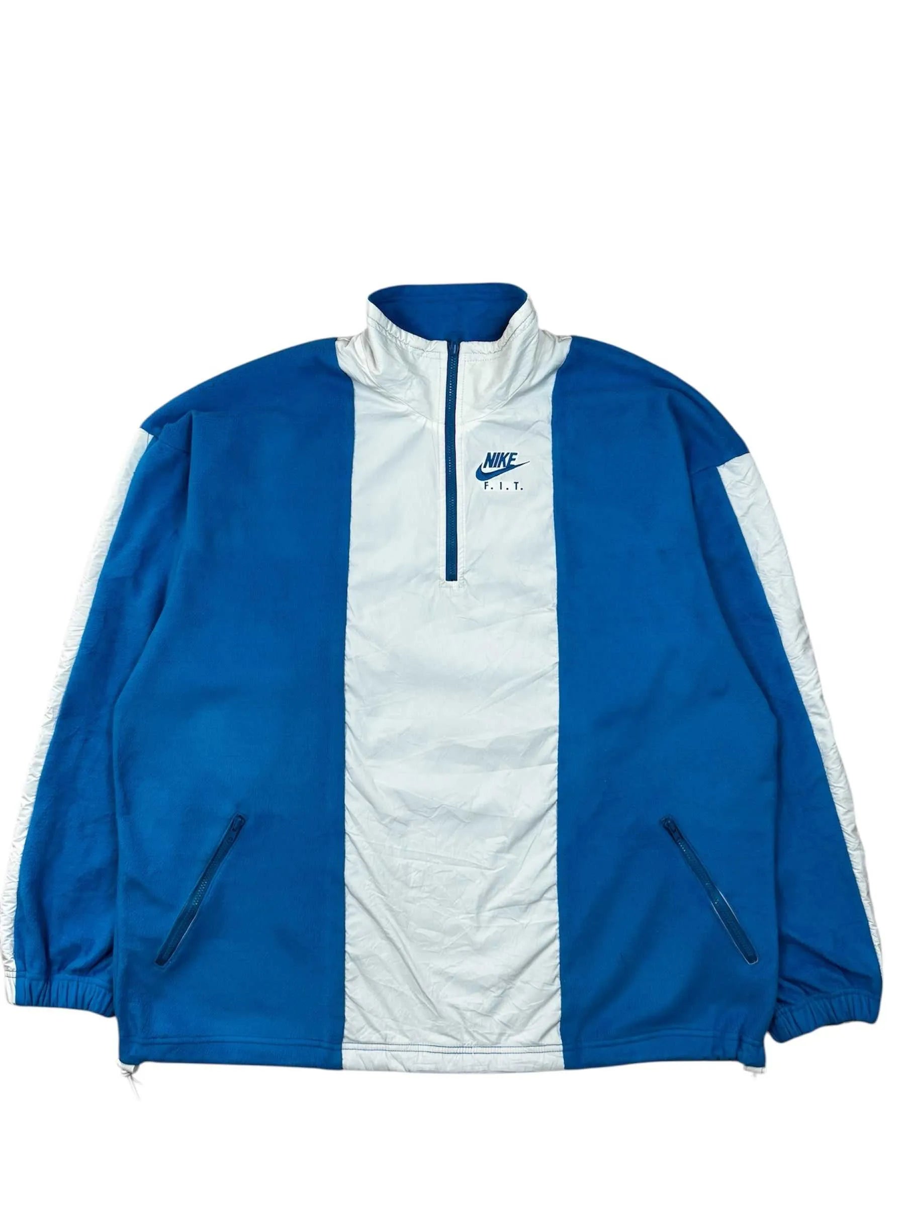 Blau-weiße Nike Vintage Fleecejacke, Größe 2XL, aus hochwertigem Fleece.