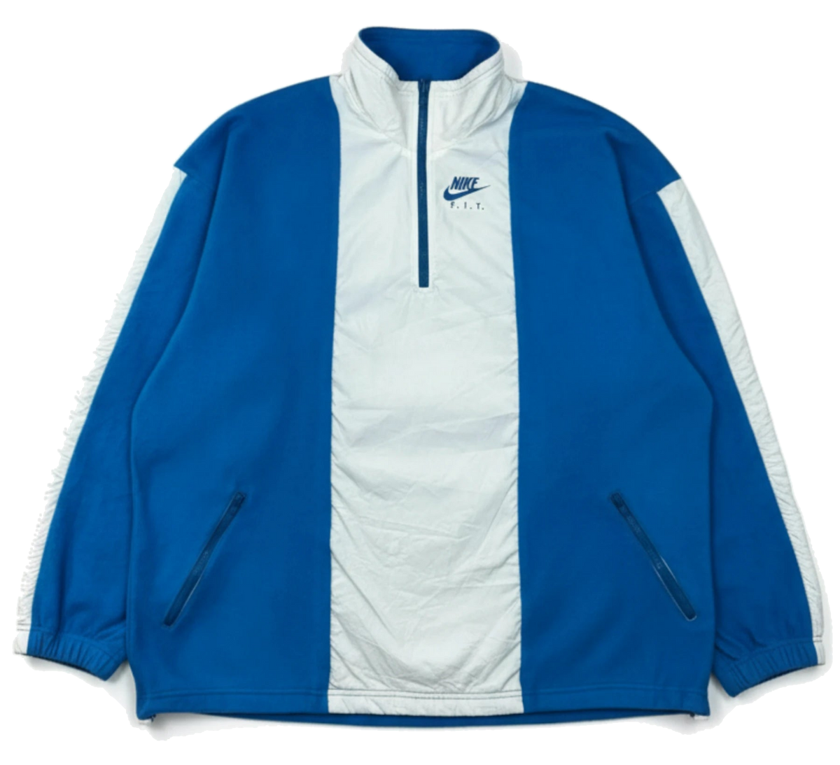 Nike Vintage Fleecejacke in Blau und Weiß, freigestellt