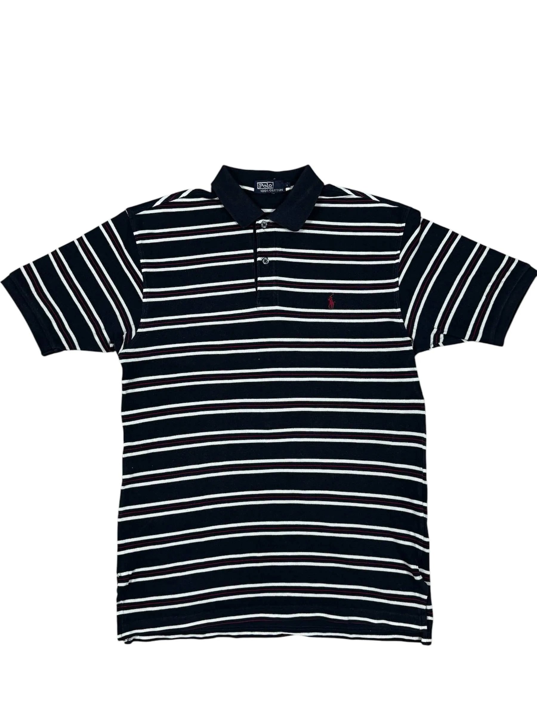 Ralph Lauren Poloshirt in marineblau, weiß und rot gestreift, Größe L, zeitloser Stil und Eleganz.