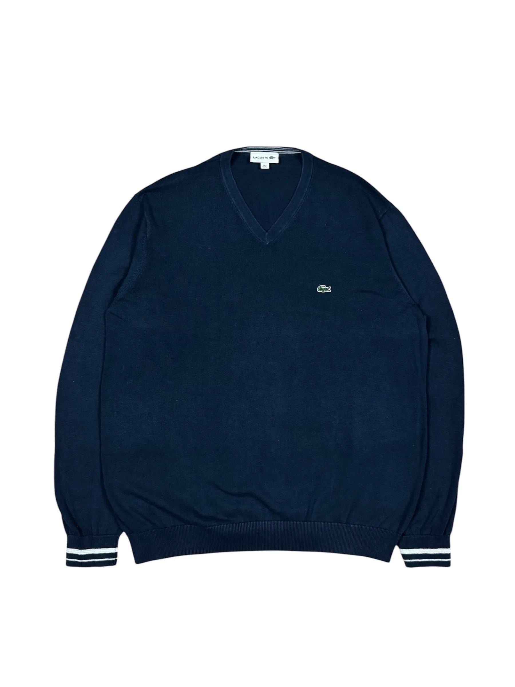 Dark blue Lacoste sweatshirt, size XL, with classic branding.