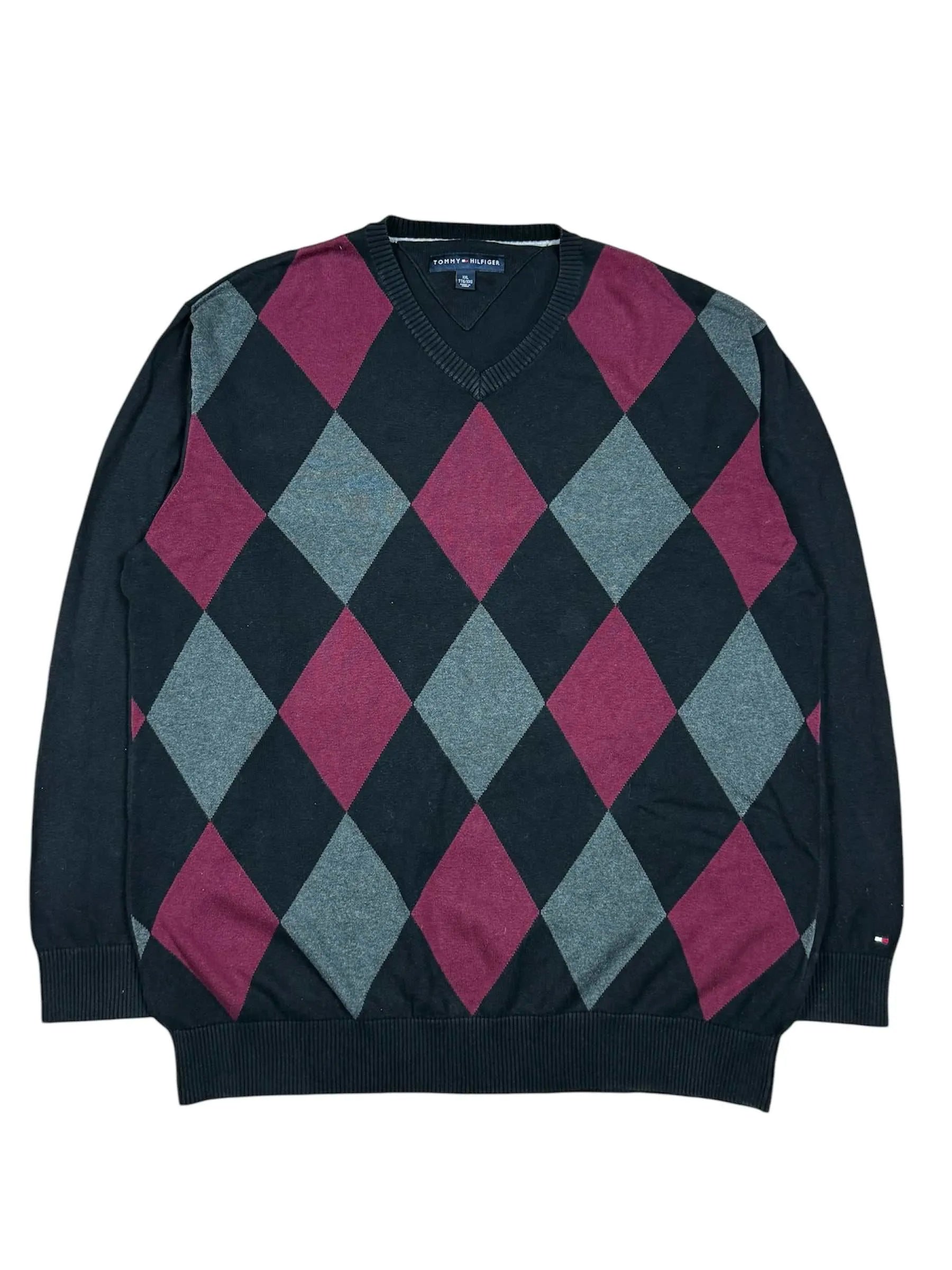 Tommy Hilfiger Sweatshirt, schwarz-grau weinrot kariert, Größe XXL.