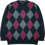 Sweat-shirt vintage Tommy Hilfiger à carreaux noir/bordeaux Taille 2XL