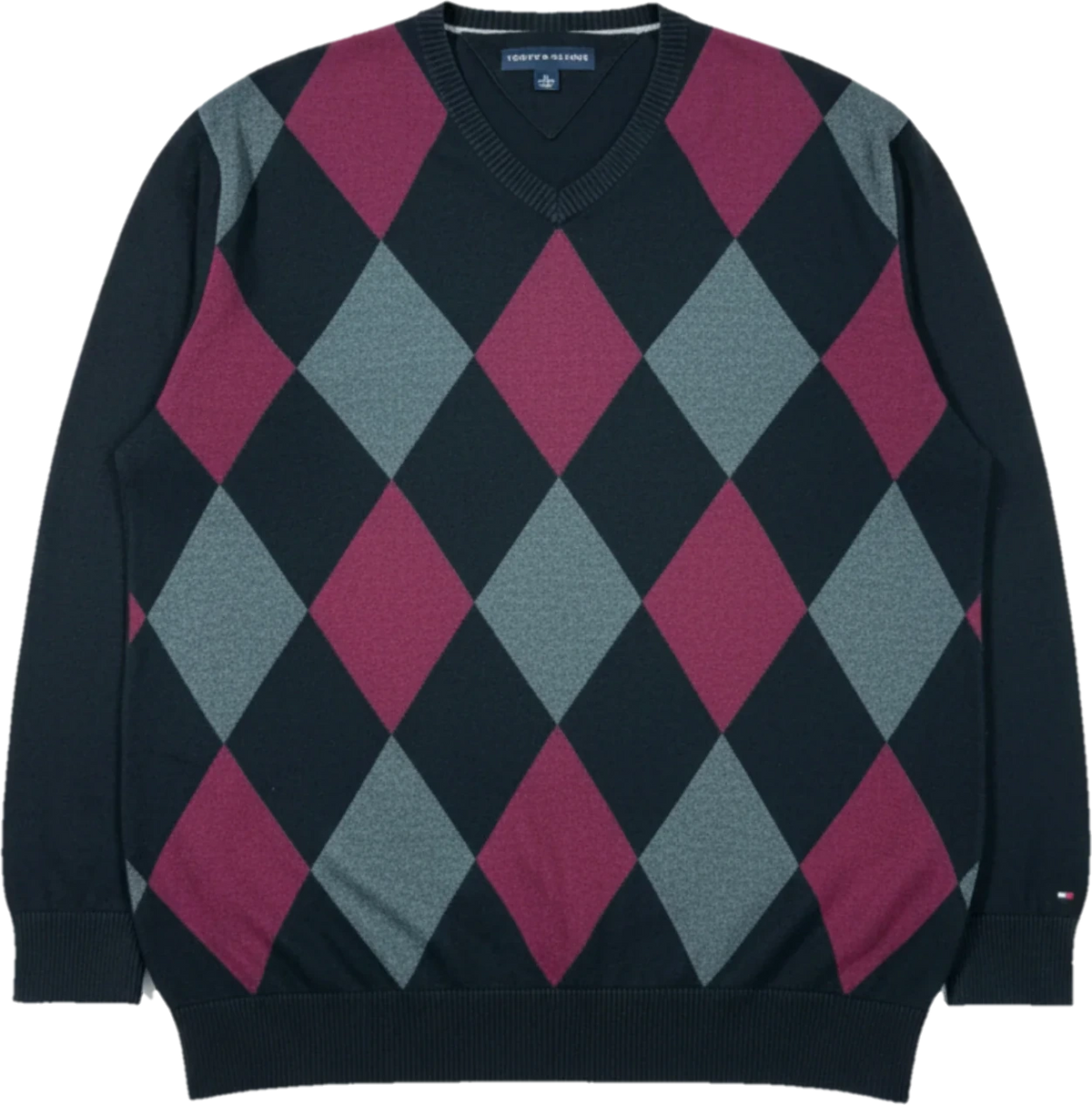 Sweat-shirt vintage Tommy Hilfiger à carreaux noir/bordeaux Taille 2XL